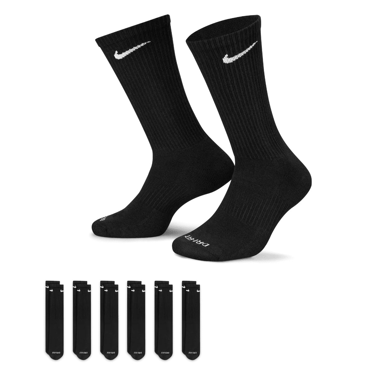 Nike Everyday Plus Cushioned Training Crew Socks (6 Pack) BLACK XL