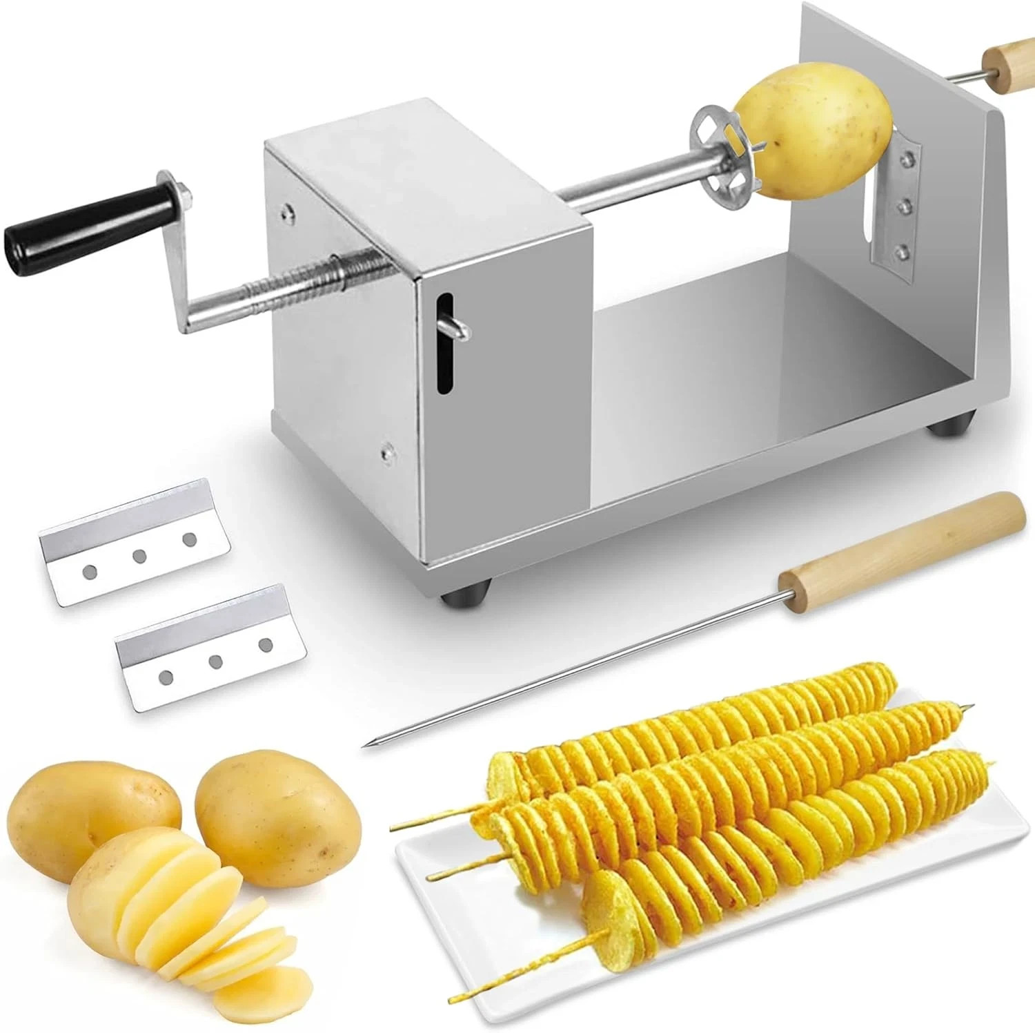 Tornado Potato Spiral Cutter, Manual Stainless Steel Potatoes Twister Slicer