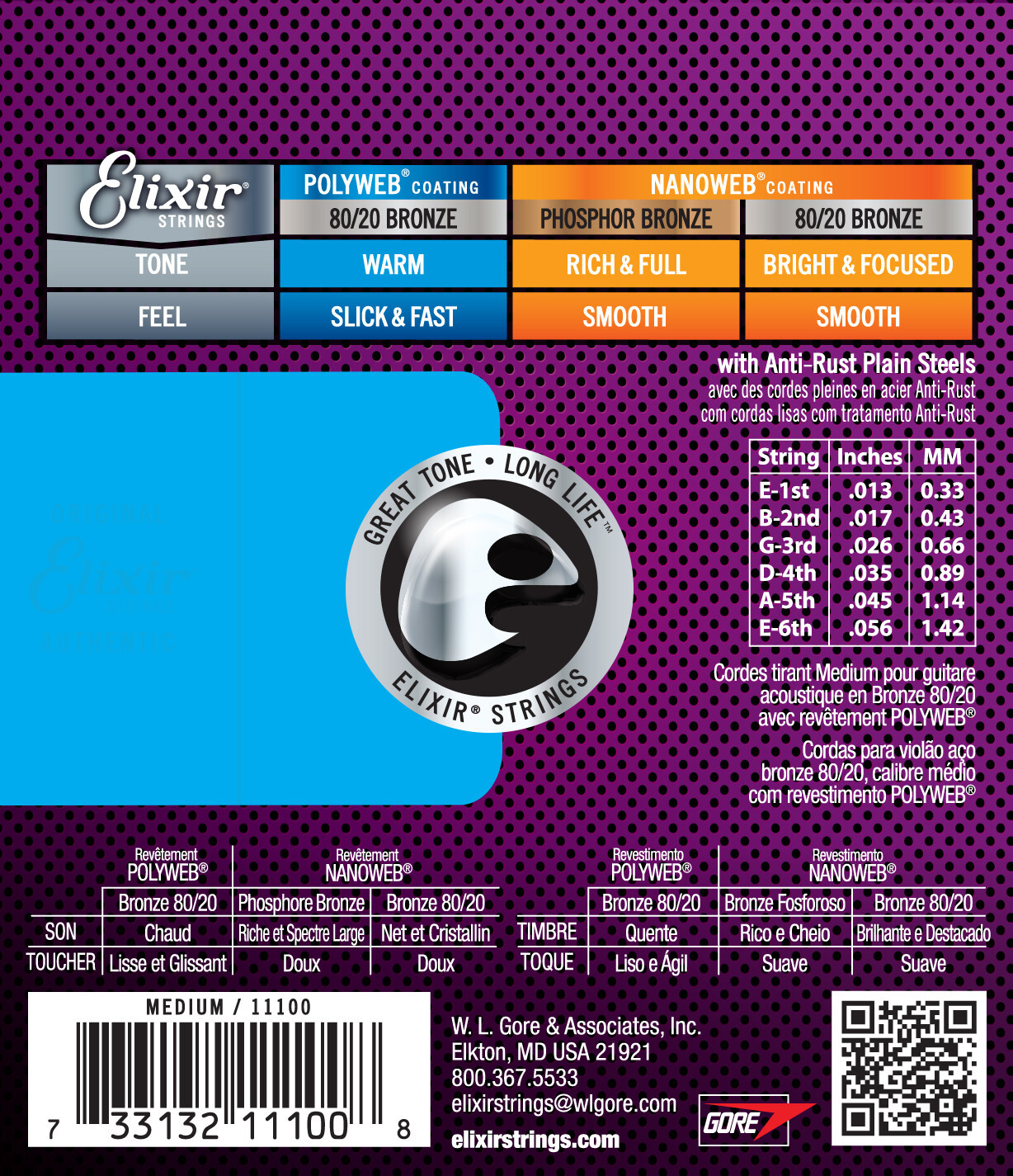 Elixir® Strings 11100 80/20 Bronze Acoustic Guitar Strings w POLYWEB® Coating