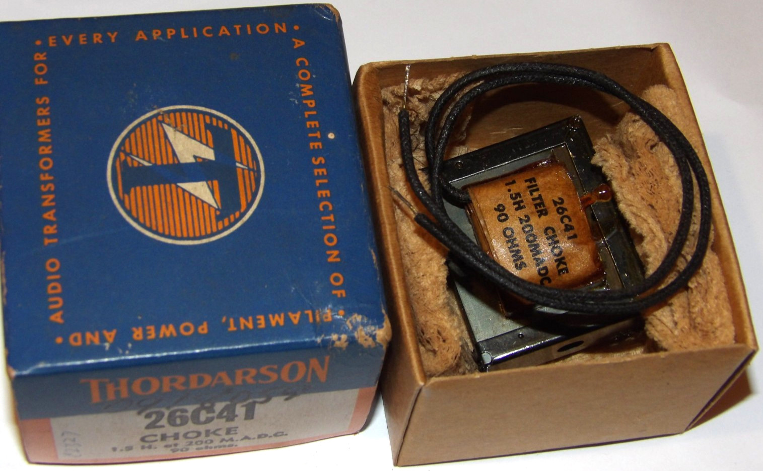 UNUSED VINTAGE THORDARSON FILTER CHOKE! 26C41 1.5 H AT 200 M.A.D.C 90 OHMS! NOS!