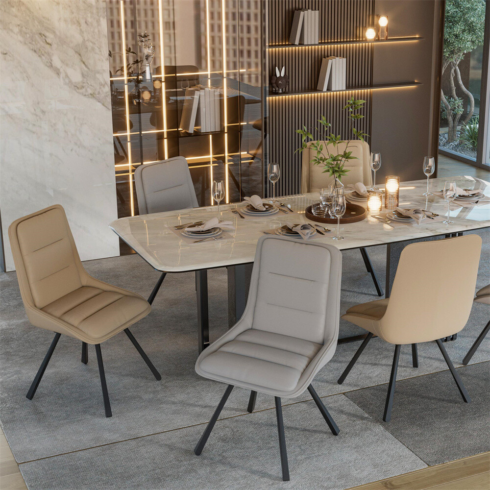 2x Large Swivel Dining Chairs Upholstered Seat Sturdy Metal Legs Computer Chairs