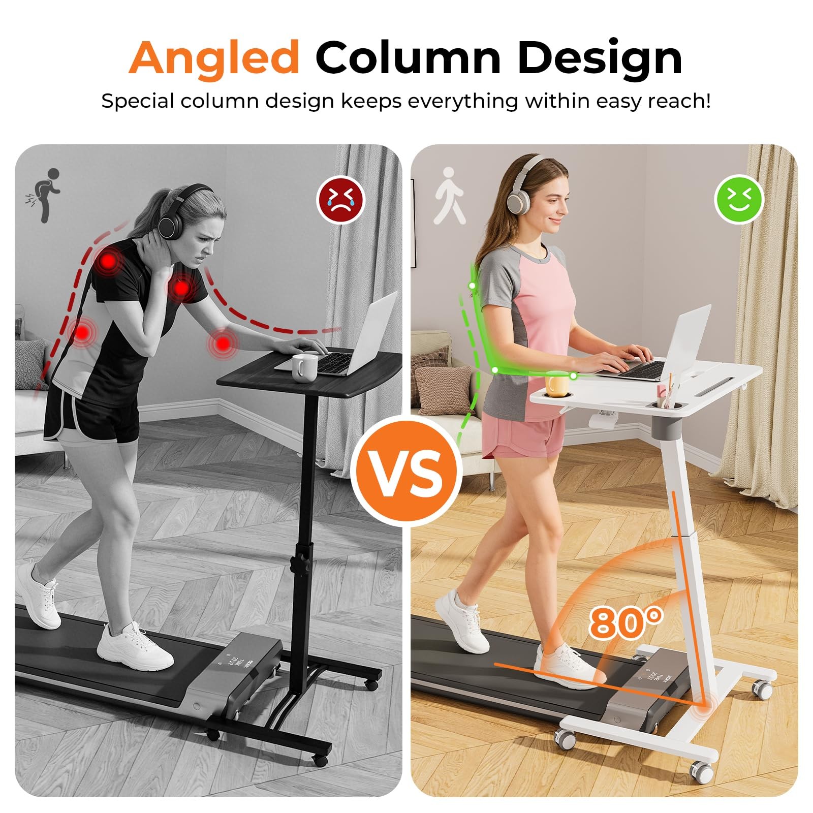 Tiltable Treadmill Walking Pad Desk, 31.5" Small Pneumatic Height Adjustable ...