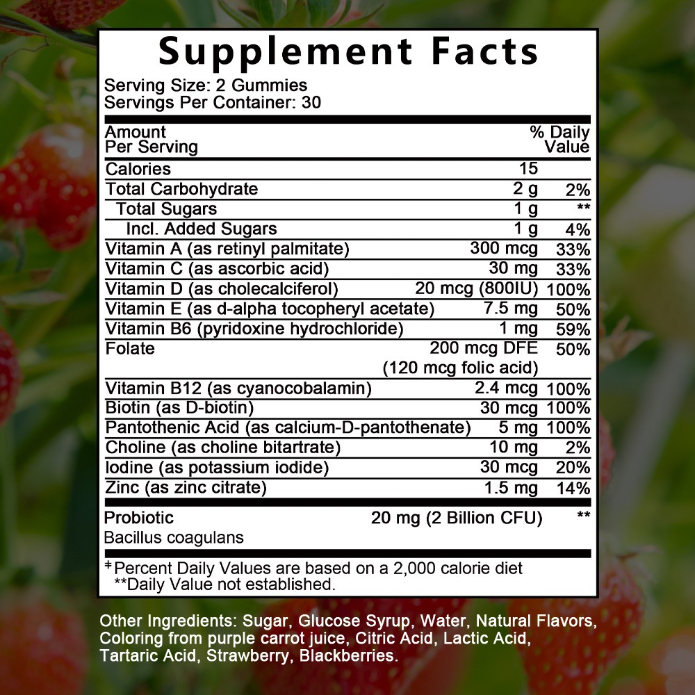 Kid Multi Probiotic Multivitamin With Vitamin A C D E B Zinc 60 Gummies