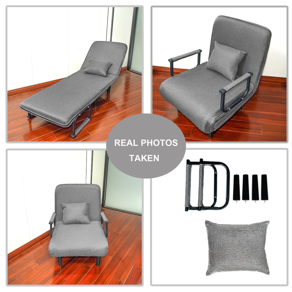 Folding Sofa Chair with Small Pillow Linen Fabric Multi-Purpose