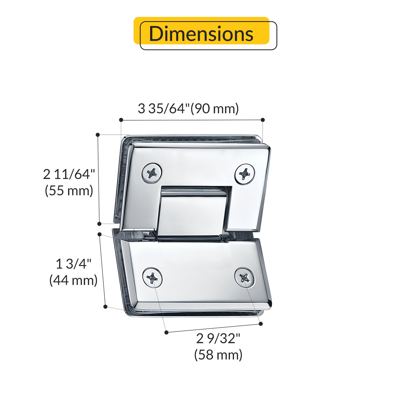 Brixwell Standard Duty Shower Hinge Bevel Edge,135-Degree,Bright Chrome Finish