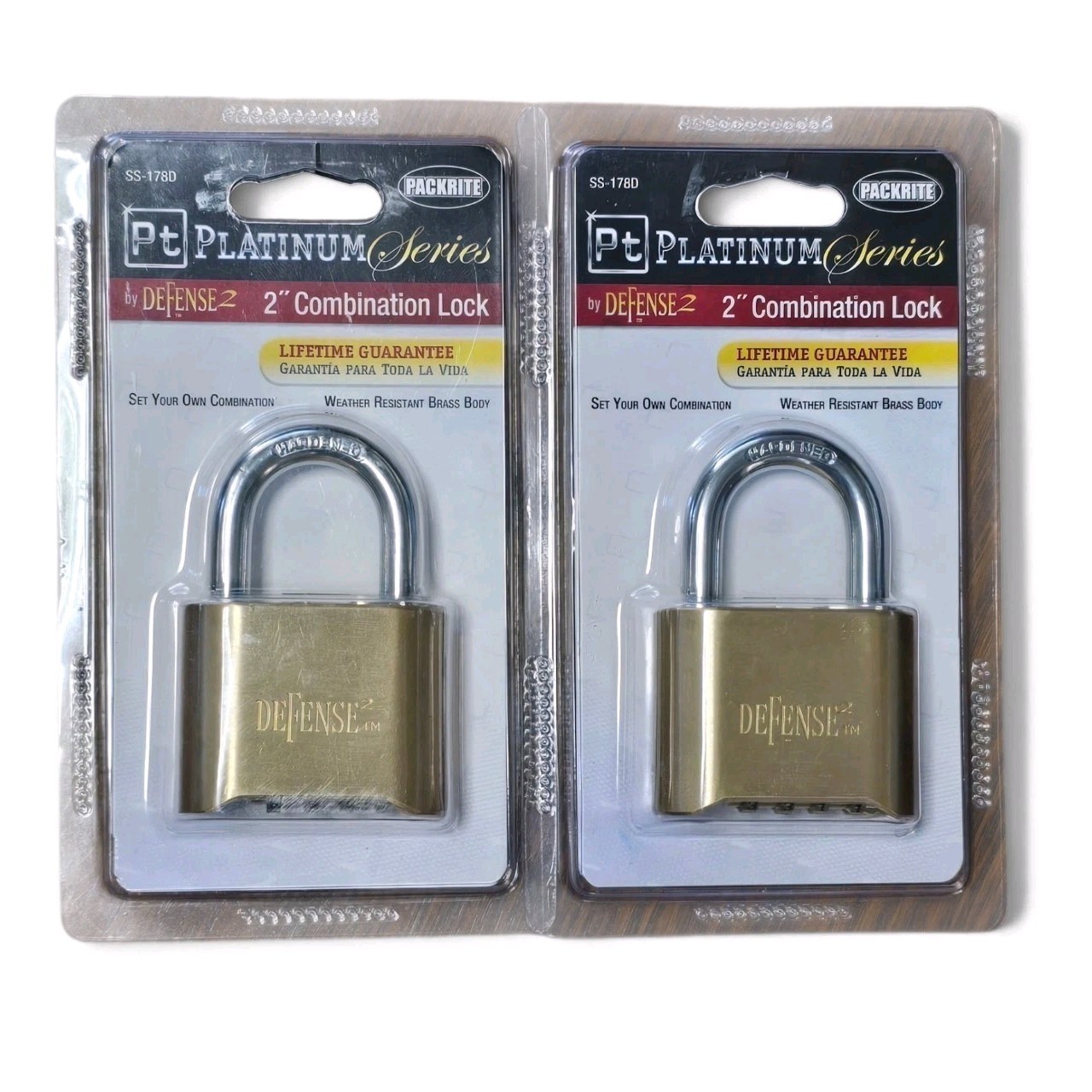 2pcs- Packrite Platinum Series 2" COMBINATION Padlock - Brass