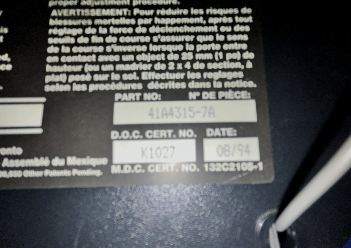 Craftsman / Sears Logic Board 41A4315-7A GREEN CIRCLE Learn Button 08/94