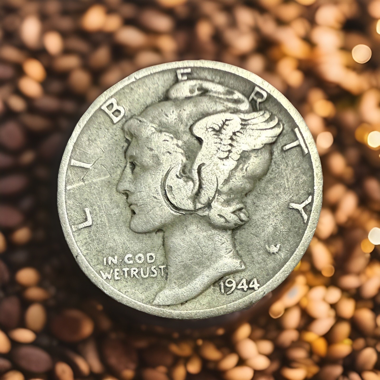 1944D Mercury Dime 90% Silver💥AWESOME ERROR💥IN COD WE TRUST! RPM D/D