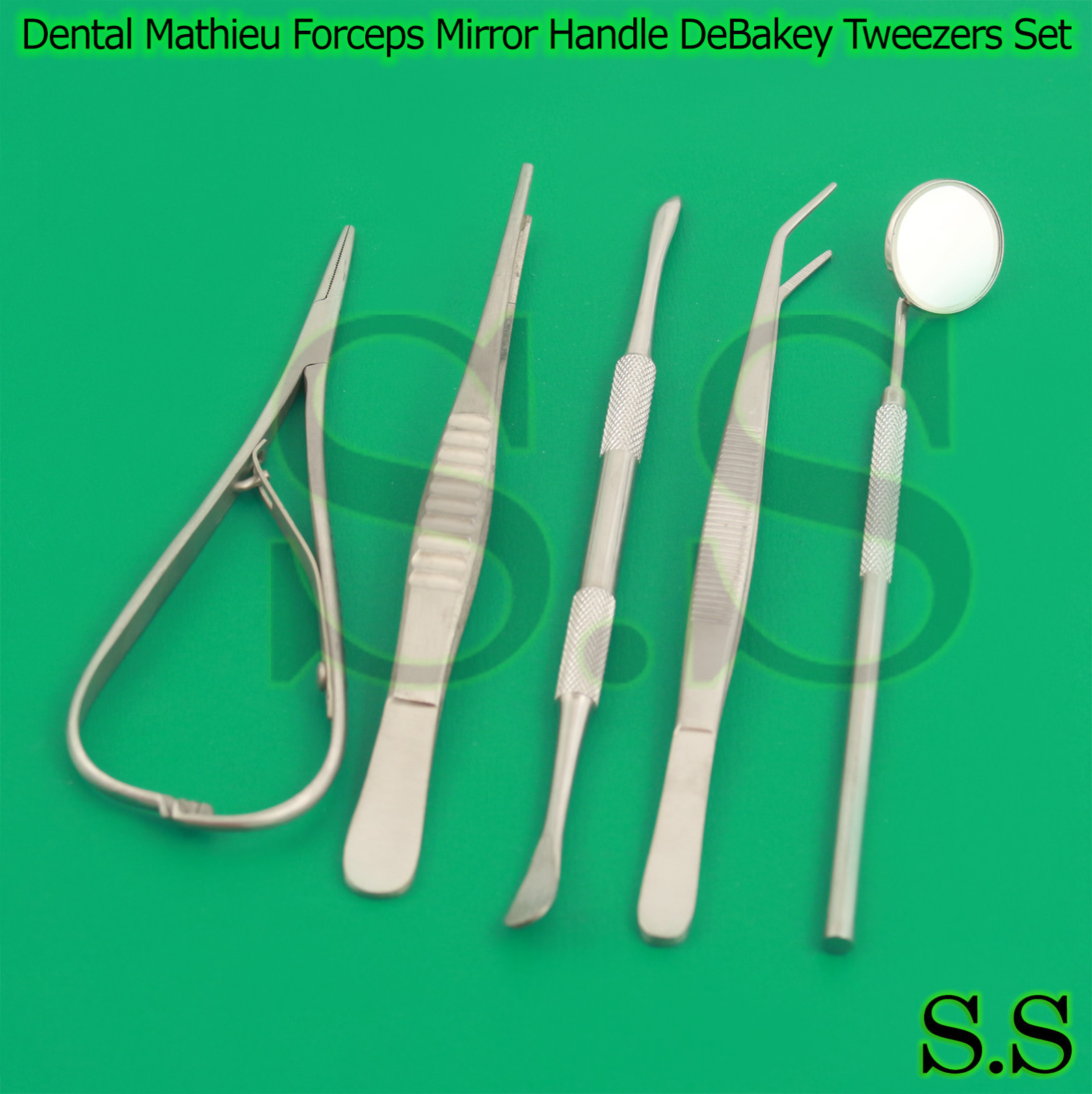 Dental Mathieu Forceps Mirror Handle DeBakey Tweezers Instruments Pick Tool Kit