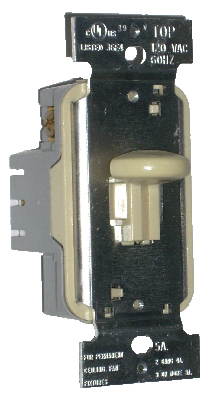 Pass & Seymour Short Slide Fan Speed Switch Ivory 5 Amp 120VAC w Wires SSSC5-I