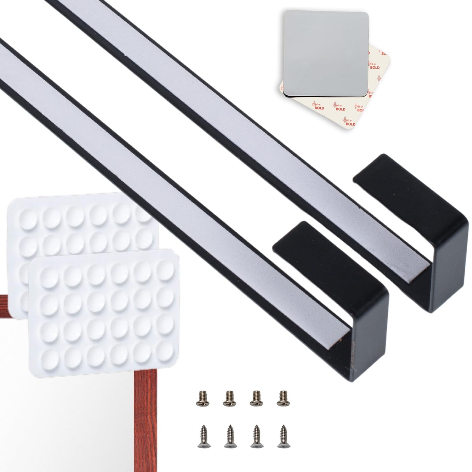 [Heavy Duty] 14.5" BLACK Over-The-Door Mirror Hanger Set (Extra Wide) with An...