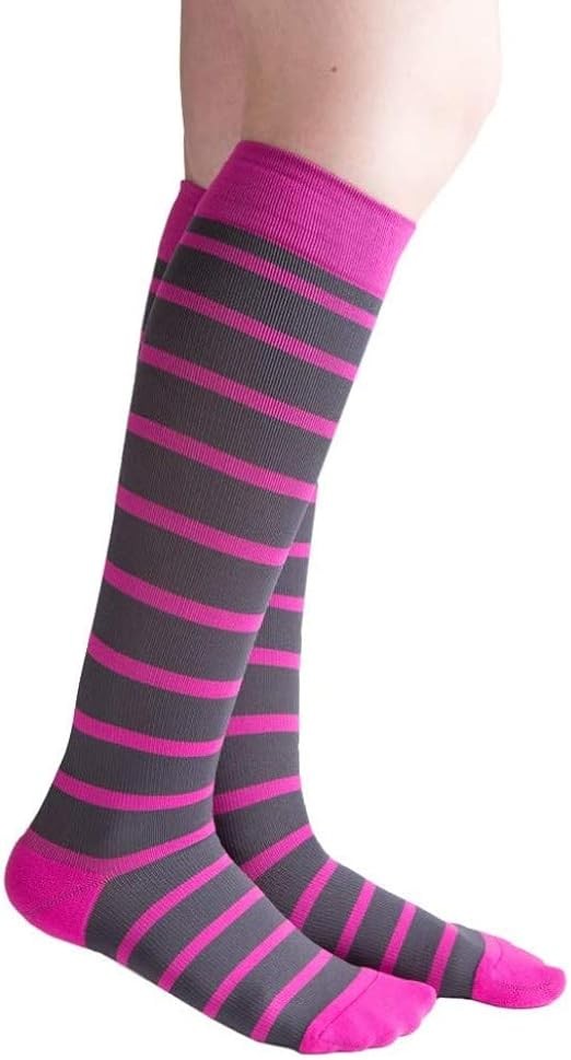 VenaCouture Womens 15-20mmHg, Bold Candy Stripe Pattern (Size: C) Stormy Fuscia