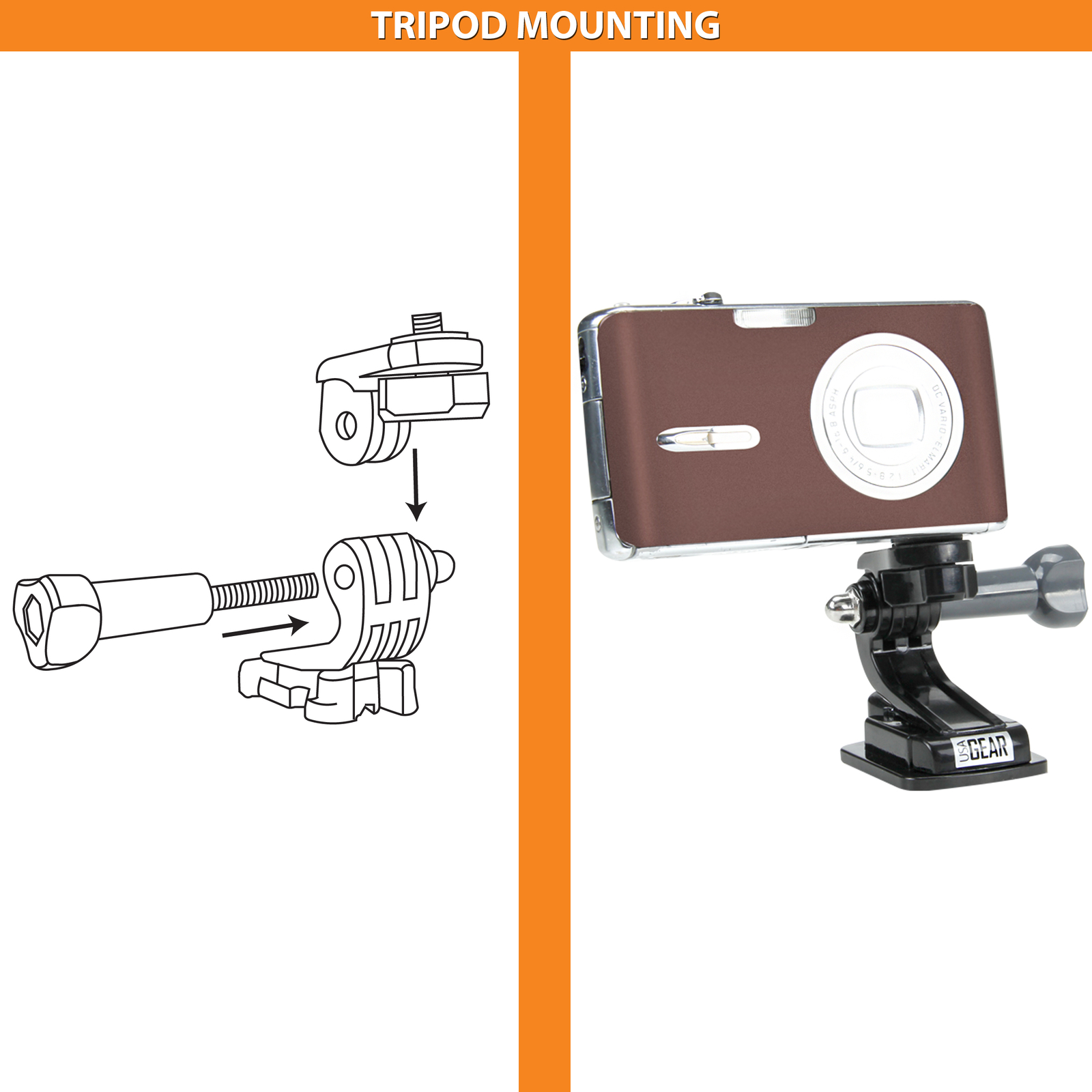 Tough Camera Chest Strap Mount w/ Elastic Straps , J Hook & Tripod Screw Adapter