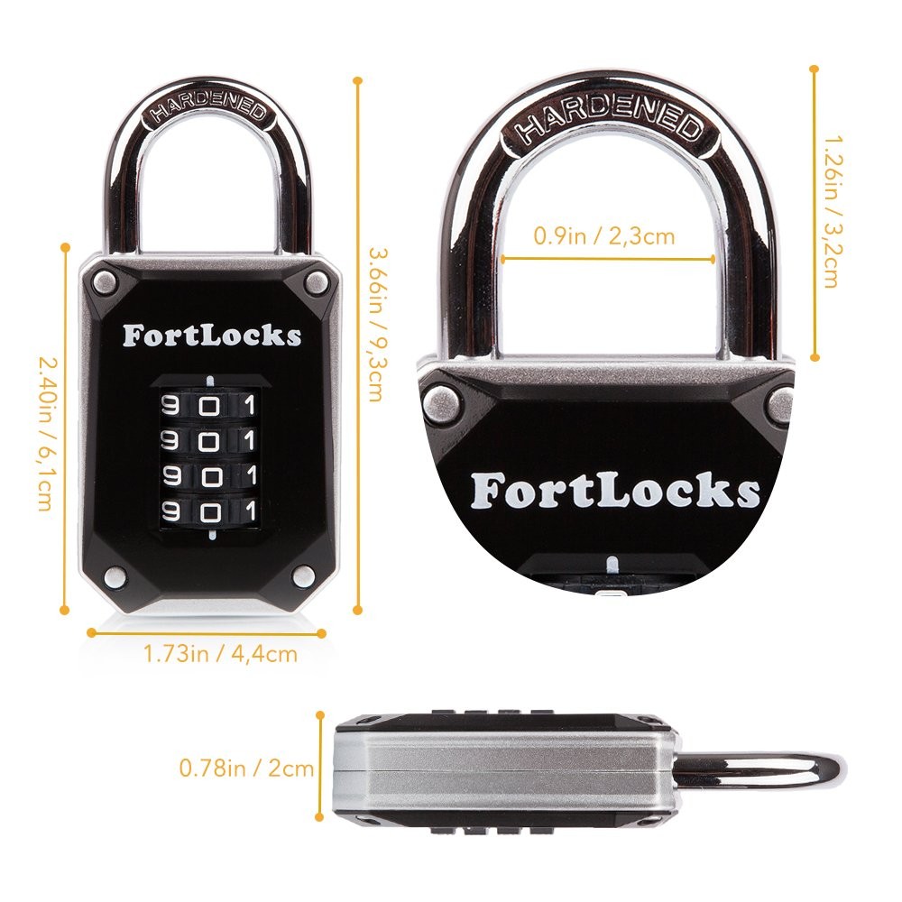 FortLocks 2 Pack Combination Lock, 4 Digit, Waterproof, Resettable, Silver