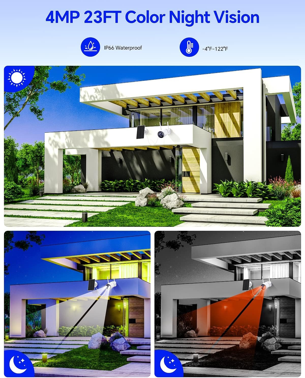 6Pc Wifi Solar Powered Camera 4MP Wireless Security Camera System Home Outdoor