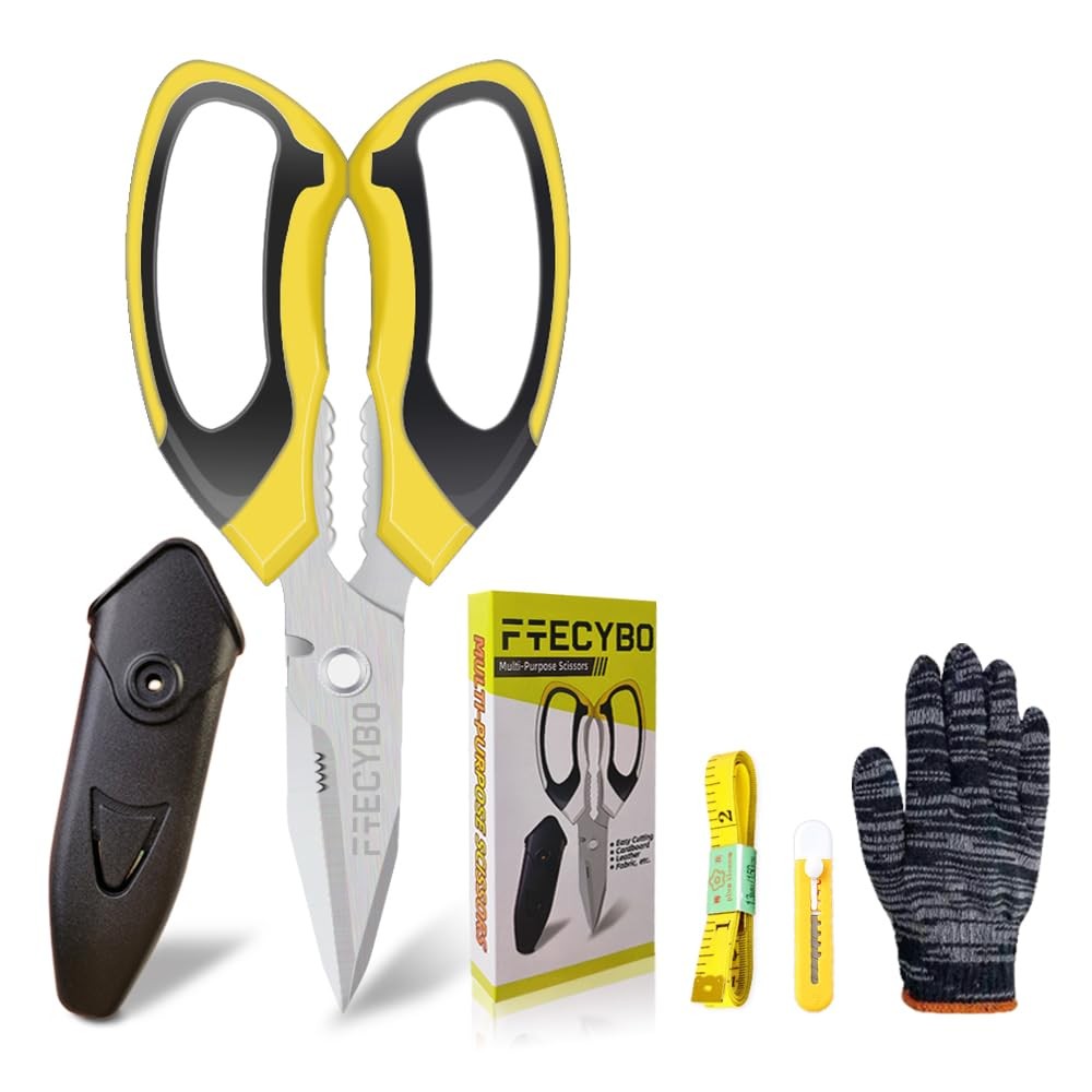 Heavy Duty 8'' Multipurpose Scissors with Cover for Fabric Leather Cardboard Cut