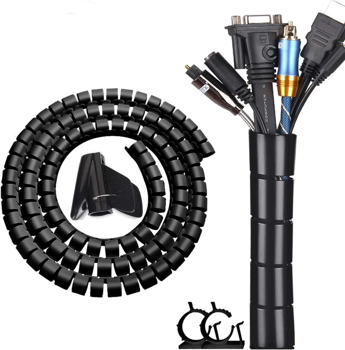 Black Computer Cable Management Sleeve Tube Under Desk Cord Organizer, 7/8 Inch