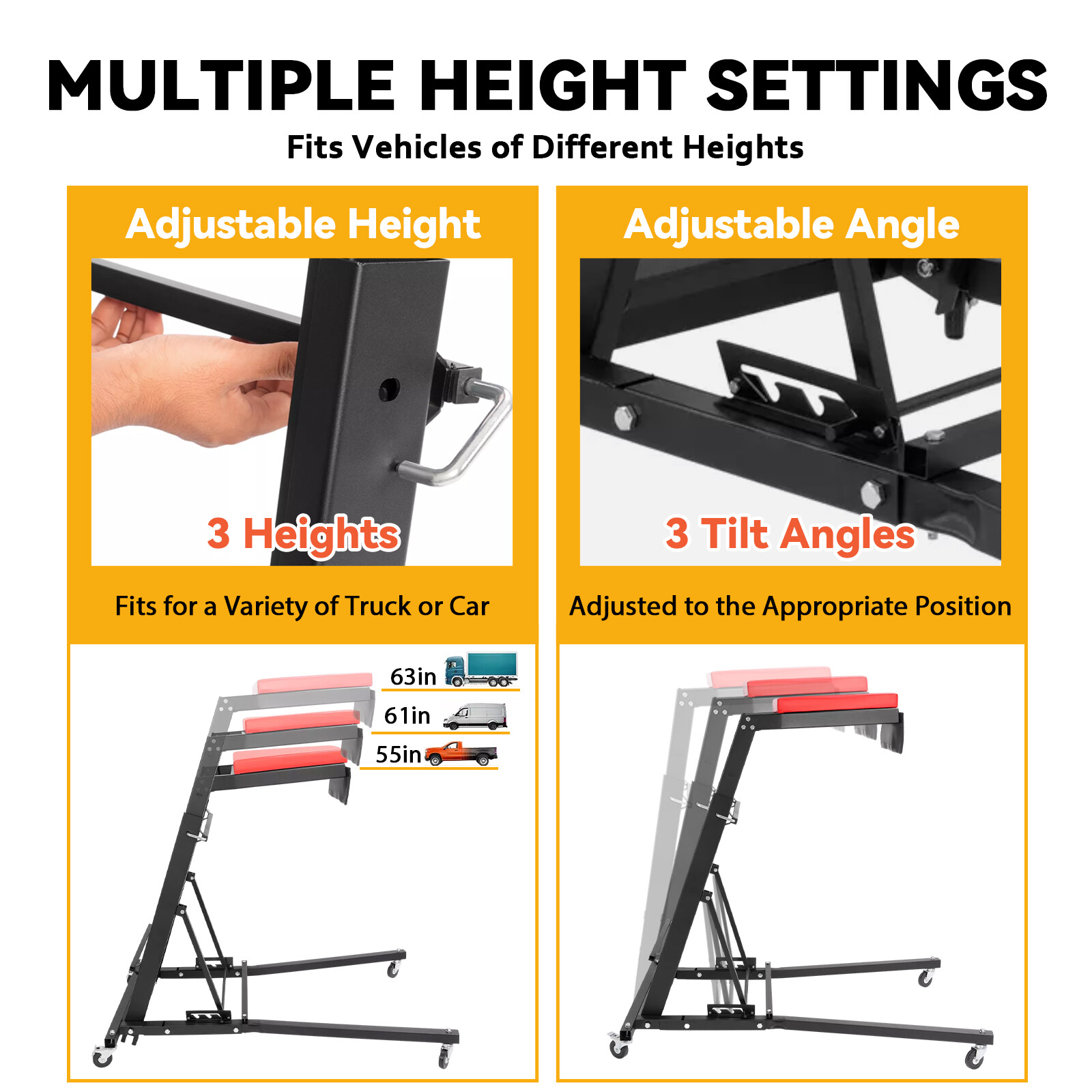 Foldable Topside Creeper Adjustable 48" - 66" Movable Ladder W/ 4 Wheels