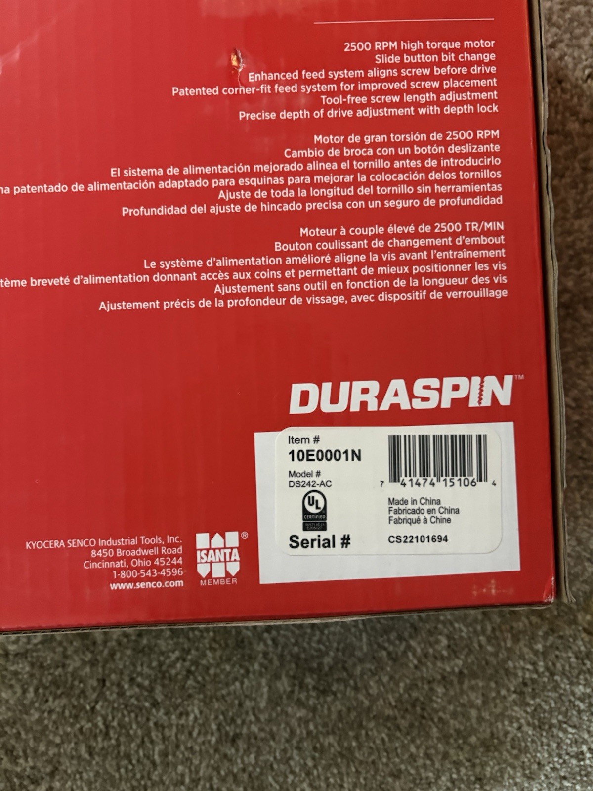 Senco Duraspin DS242-AC 2 In. 2500 RPM Autofeed Electric Screwgun Kit 10E0001N