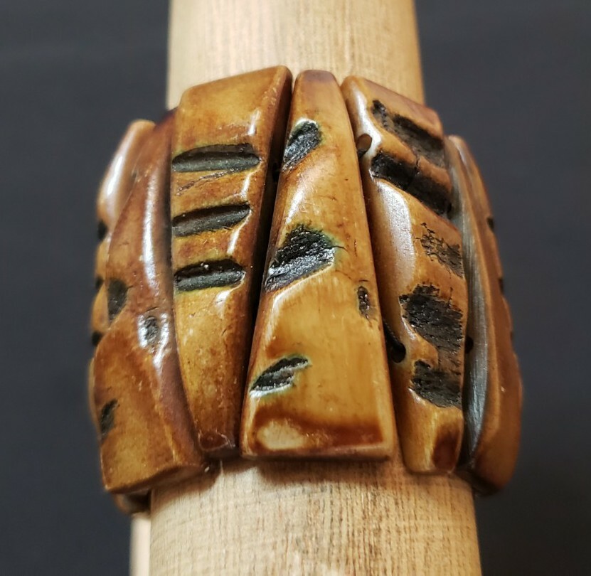 Handmade handcarved wood panel stretch bracelet