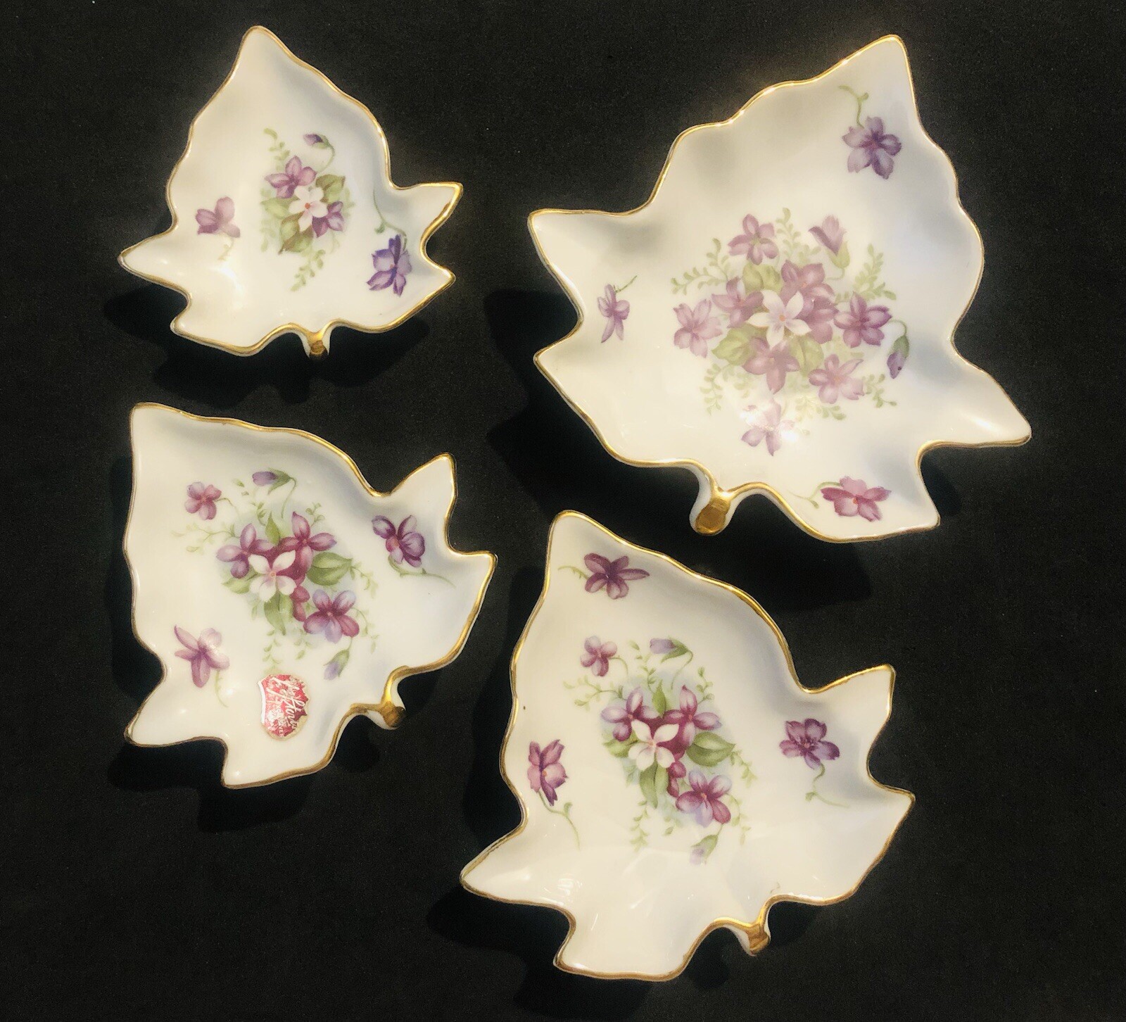 LEFTON China Handpainted Stacking Trinket Jewelry Trays Art Deco Floral GS2D24