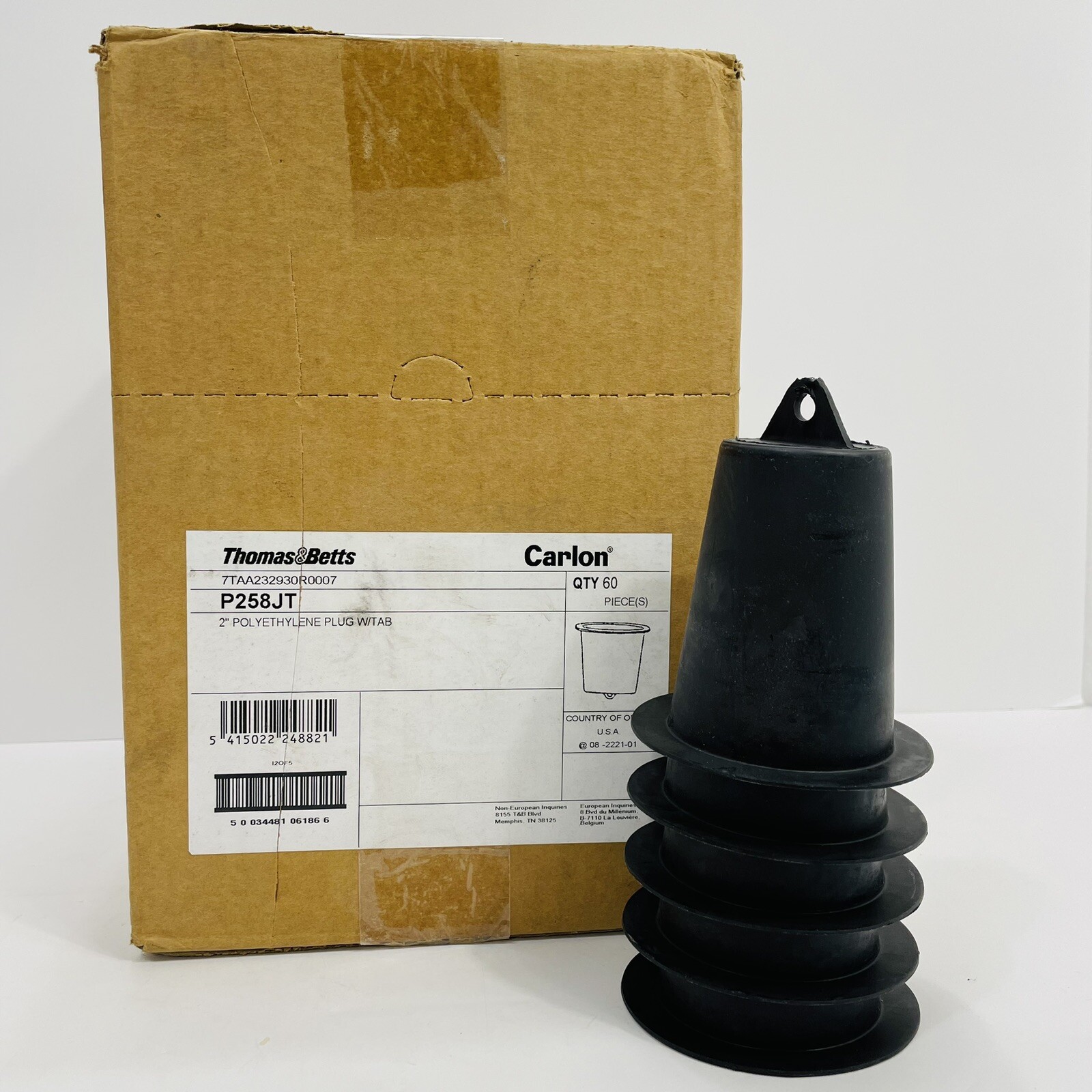 Lot of 5 Carlon P258JT 2” Polyethylene Conduit Plugs W/ Pull Tab For Sch 40 & 80
