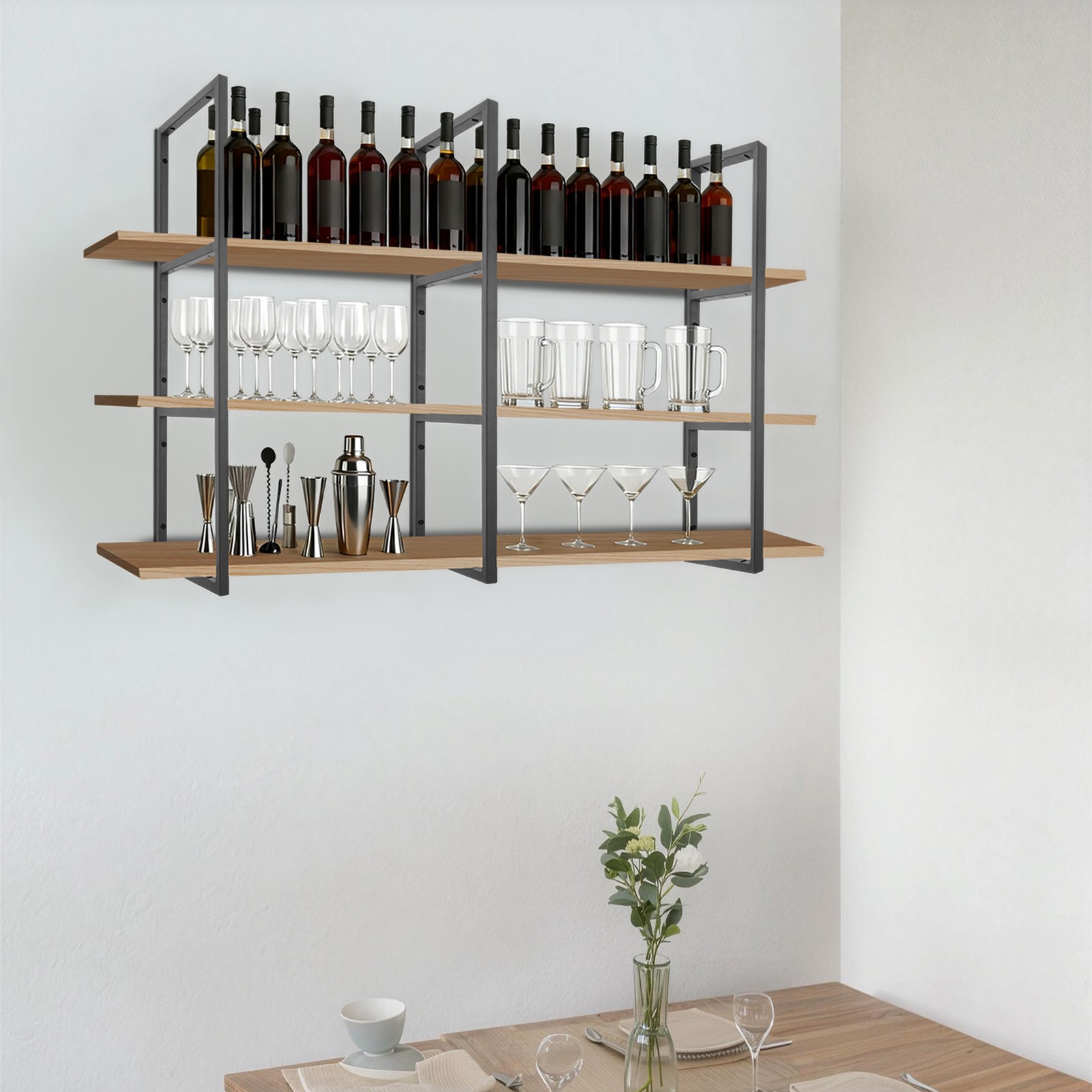 3-Tier Rectangular Shelf Bracket Wall/Floor/Ceiling Mount Storage Shelving Brack