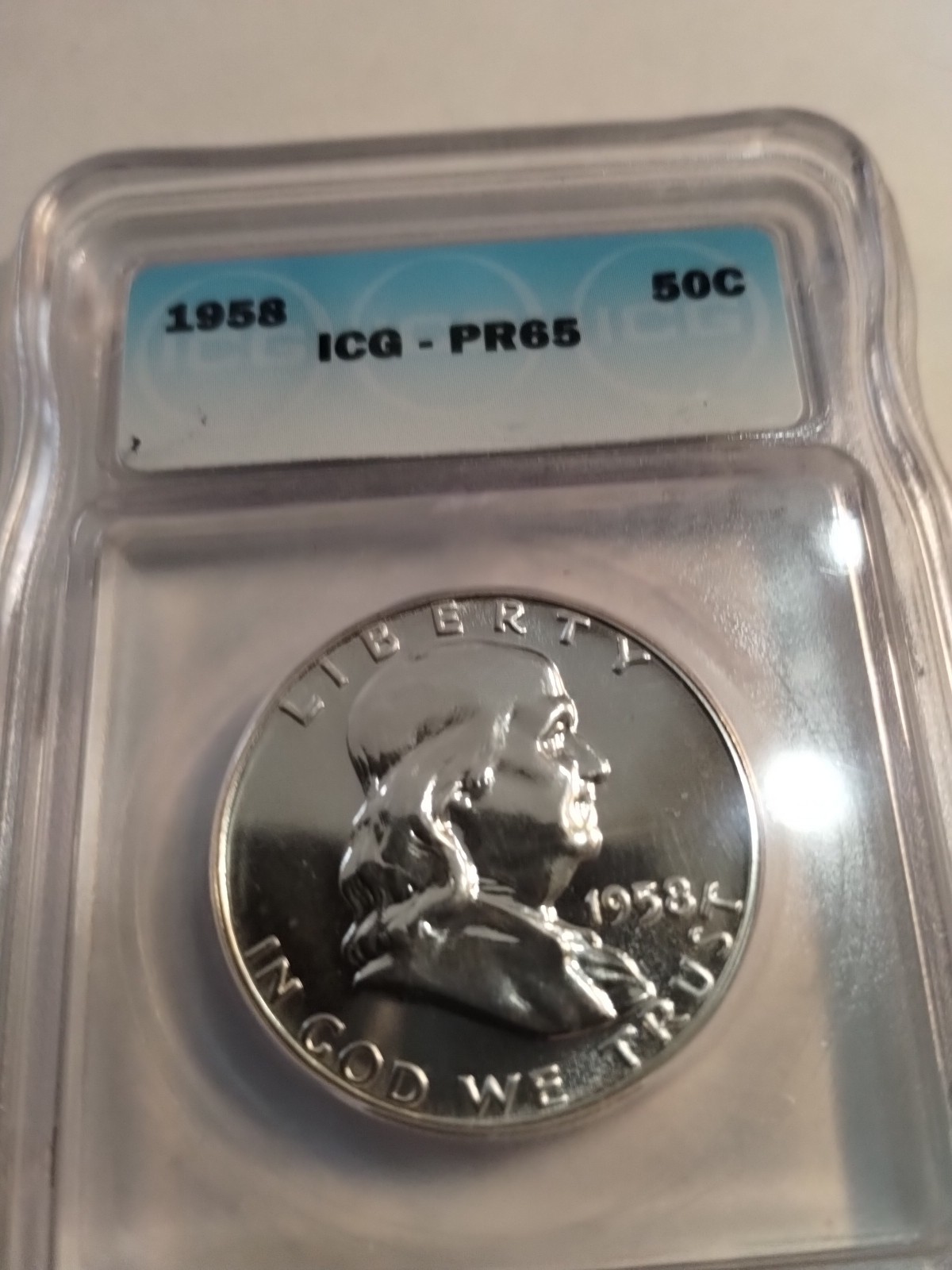 1958 P Franklin Half Dollar Proof ICG  PF 65   Coin 50C