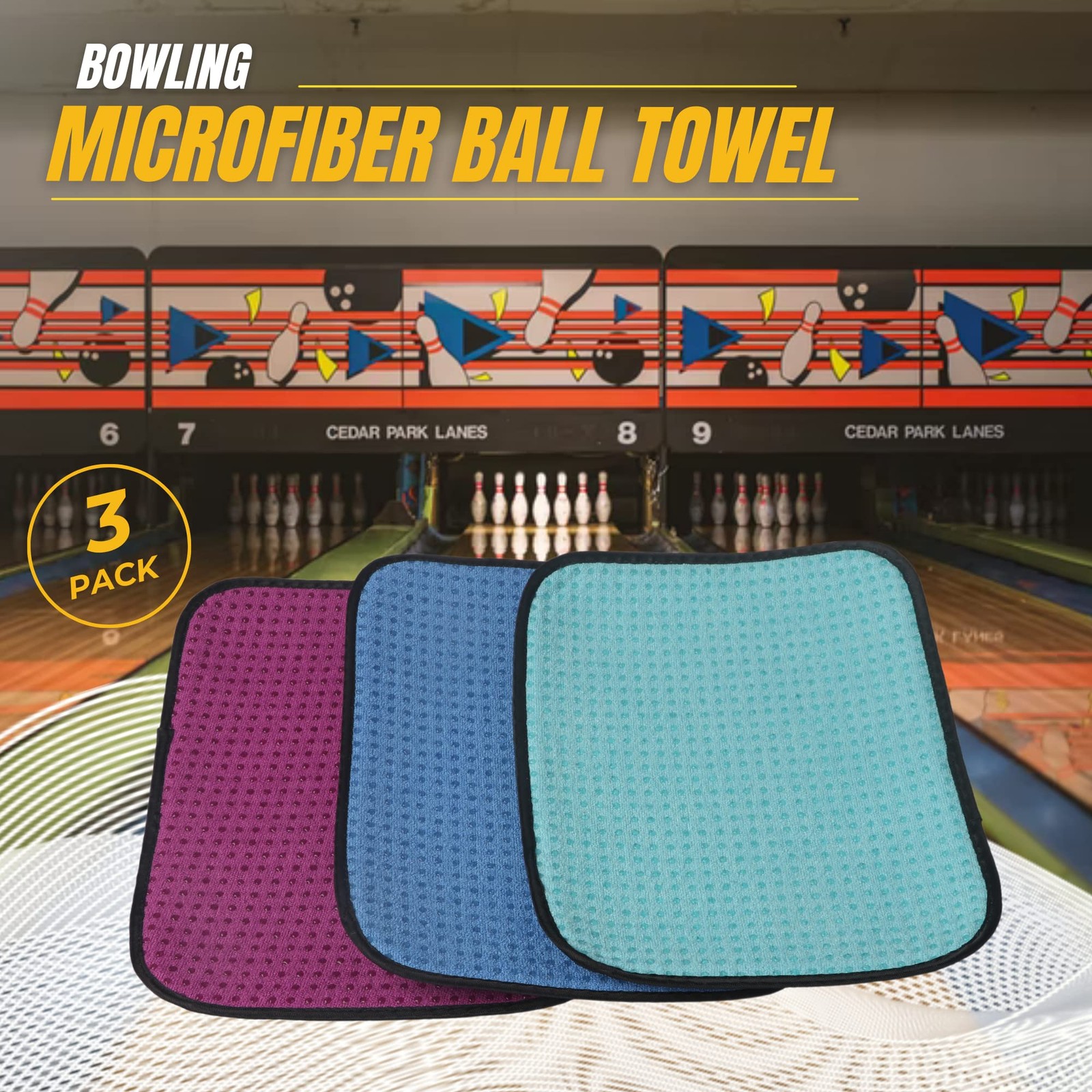 TonGass (3-Pack Multicolor Microfiber Bowling Ball Towel - Small,