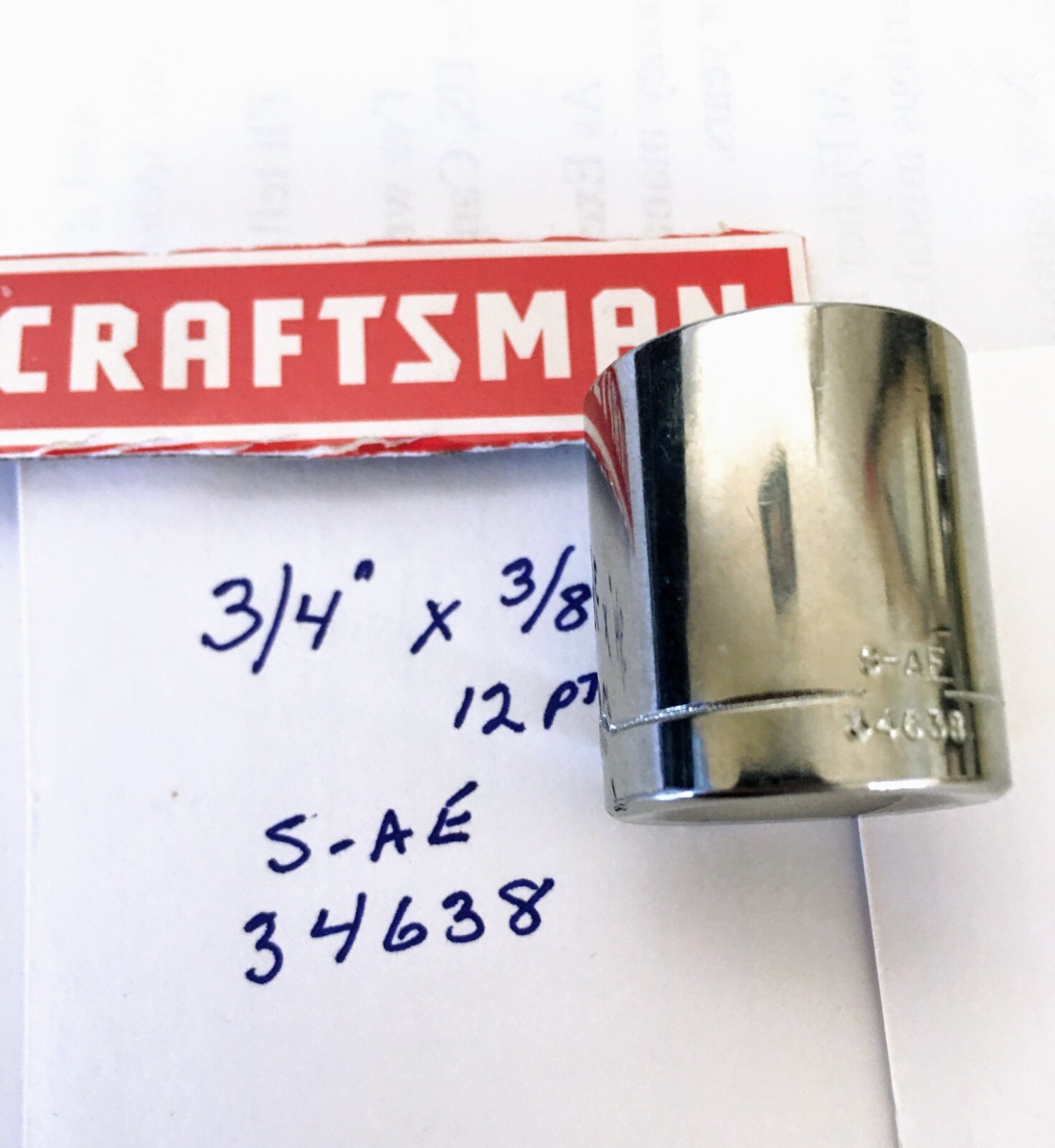 Craftsman 3/4" x 3/8"  Socket  - S-AE 34638- 12 Pt - Free USA Ship