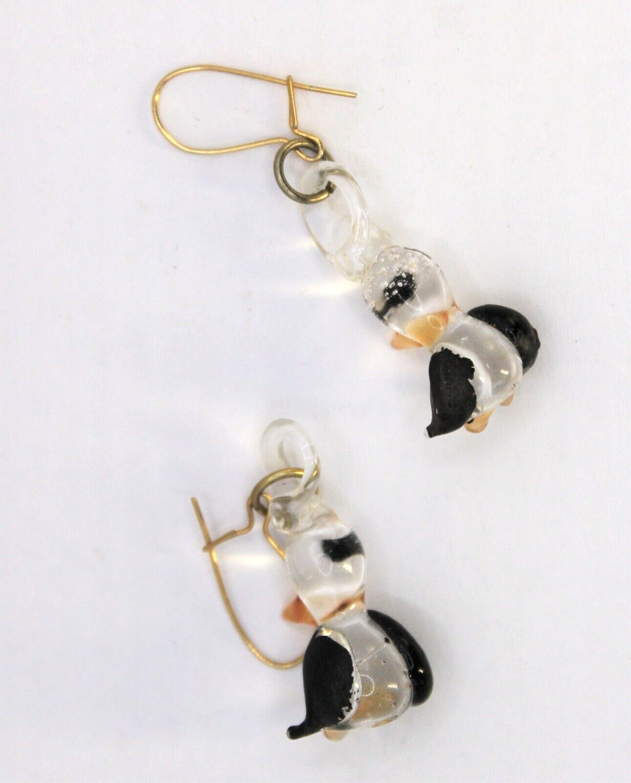 Vintage Artisan Glass Penguins Wire Dangle Earrings