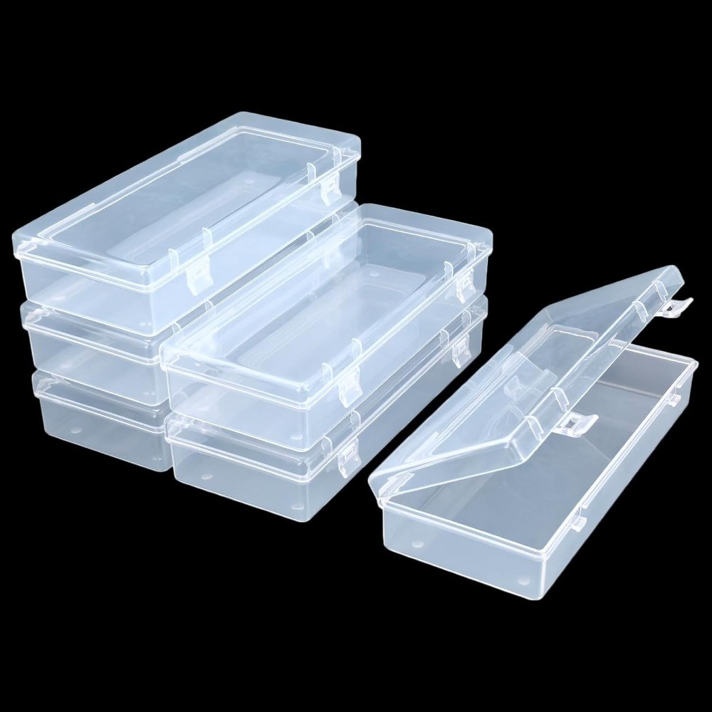 6 Pack Clear Plastic Storage Containers with Hinged Lids for Beads Crafts