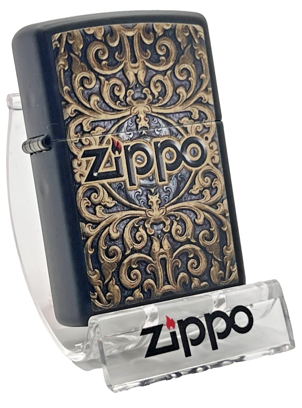 Genuine Brand New 22 ZIPPO Lighter Lovely ROYAL ORNAMENTAL SCROLLS Satin Black