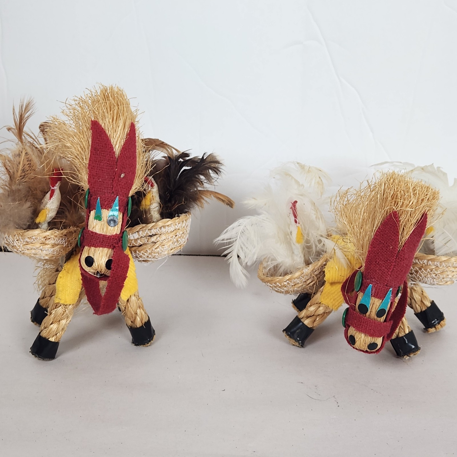 rope horse folk art chicken basket handmade mexico feathers