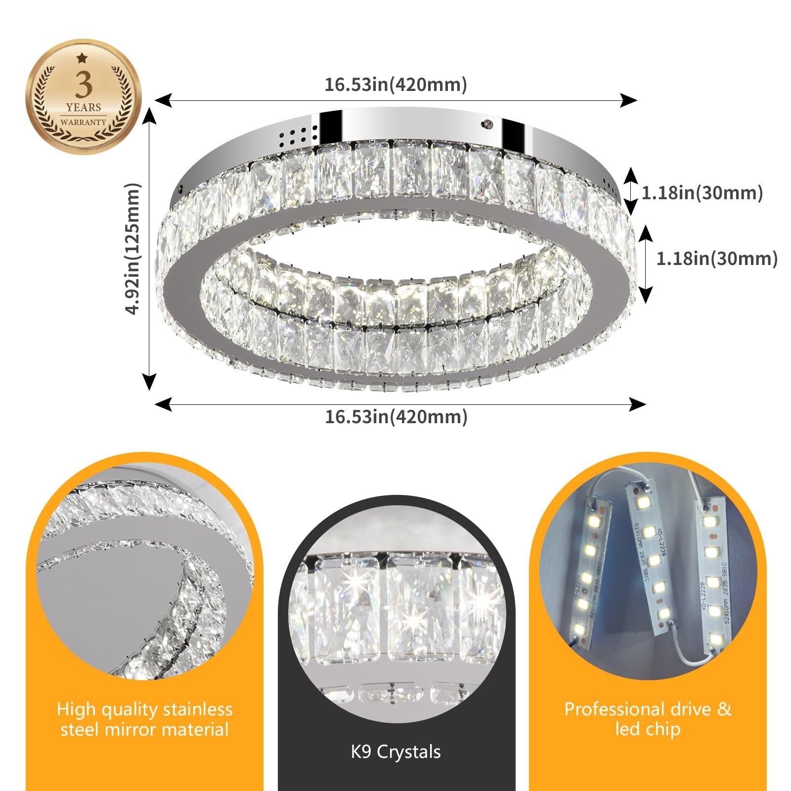 Buccleuch Mini Crystal Chandelier, 16.5" LED Flush Mount Ceiling Light, UL-Ce...