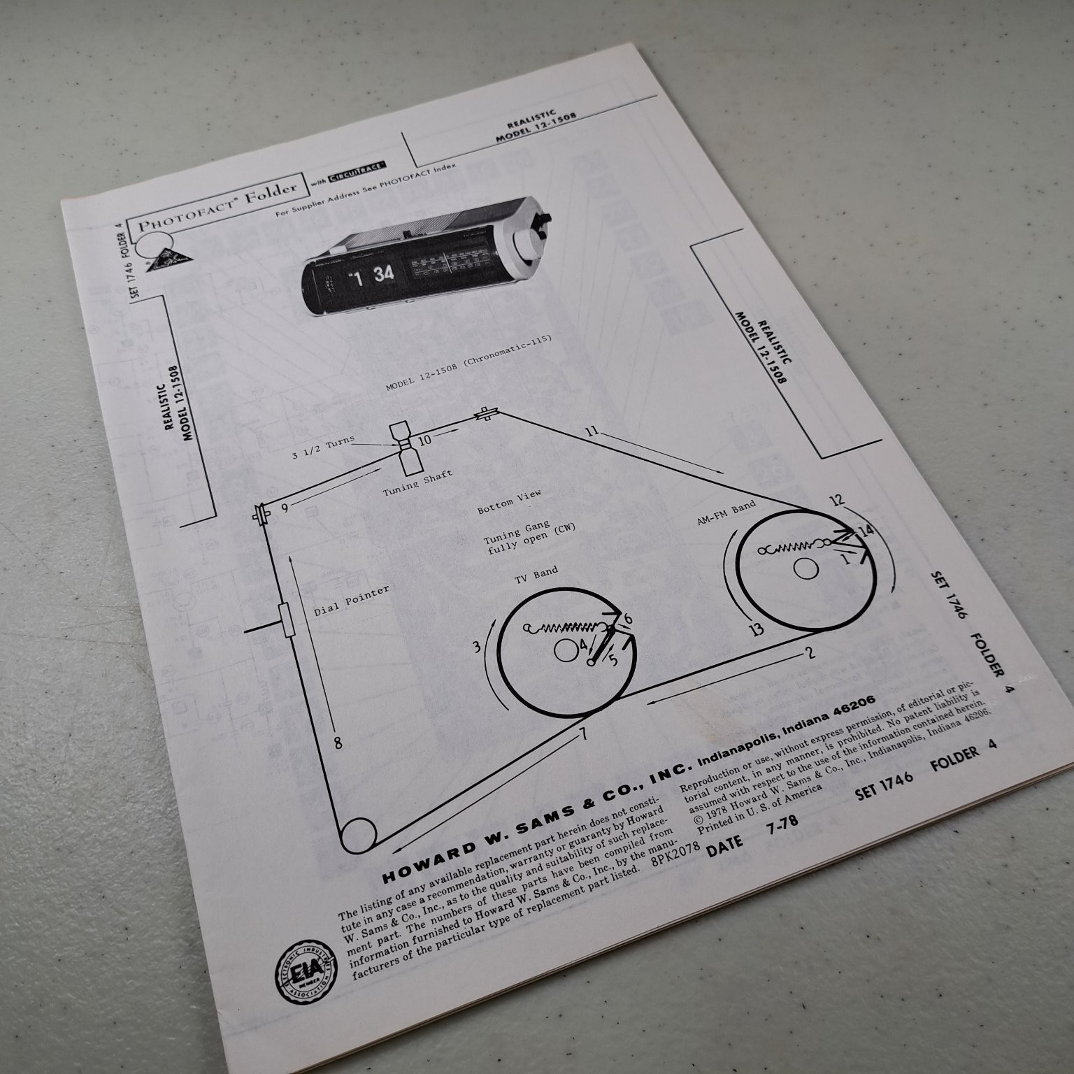 REALISTIC Manual Chromosonic 12-1508 1978 Photofact Clock Radio Service