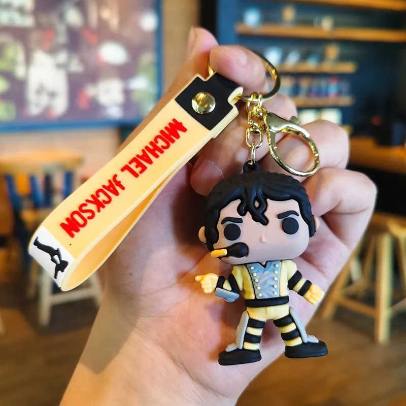Michael Jackson Keychain King of Dance Mini Idol Figure Key Ring Toy Collectible