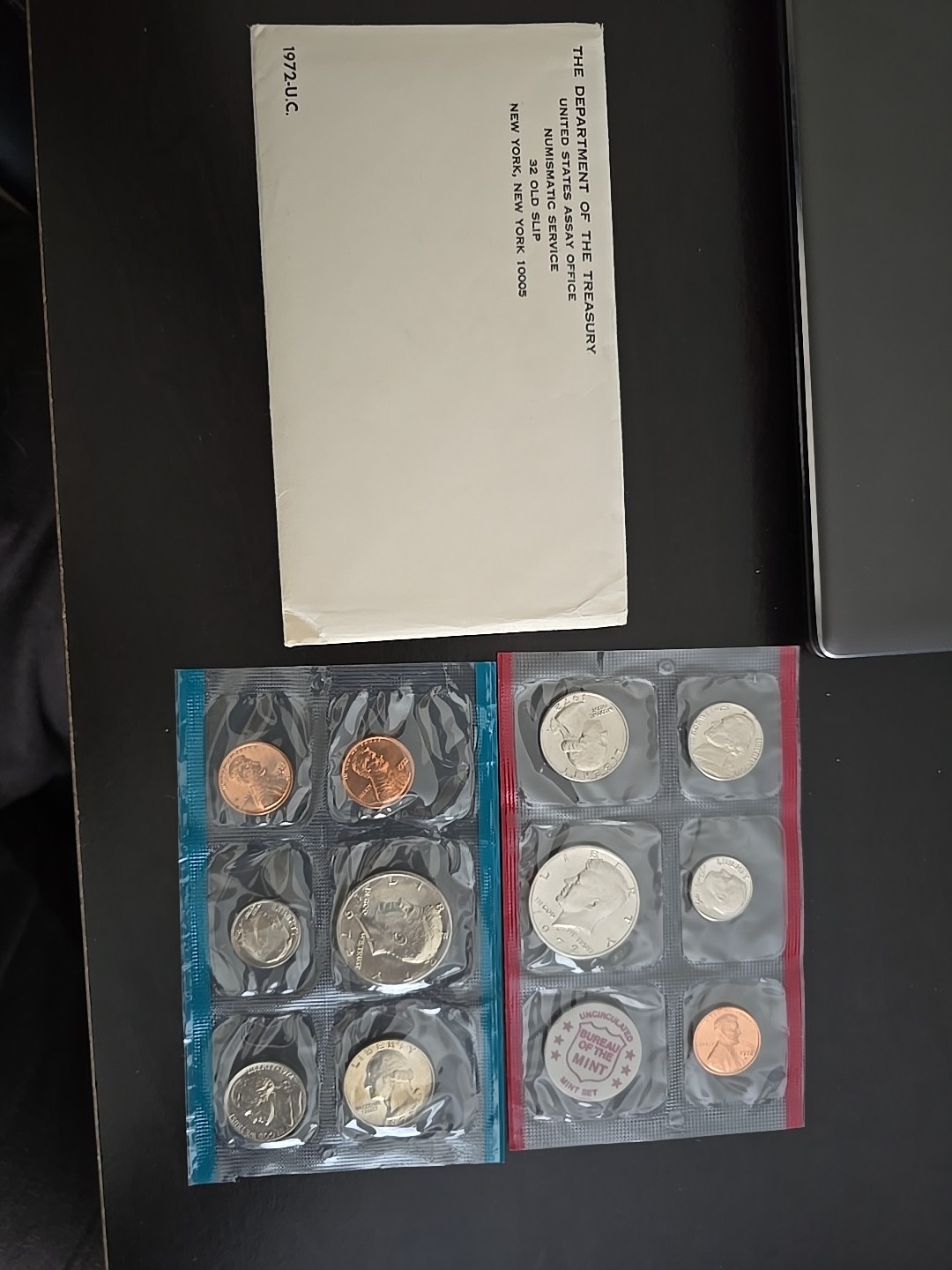 1972 US Mint Set Unc 11 Coins P/D/S (P&D Kennedy) Orig Cello & Envelope - OGP