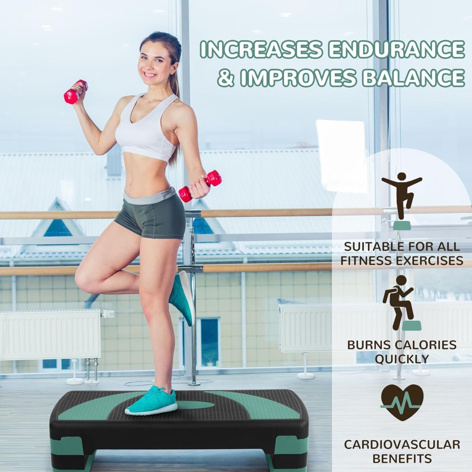 Step Aerobic Platform, 31" Exercise Step with 3 levels Adjustable Height, 4 S...
