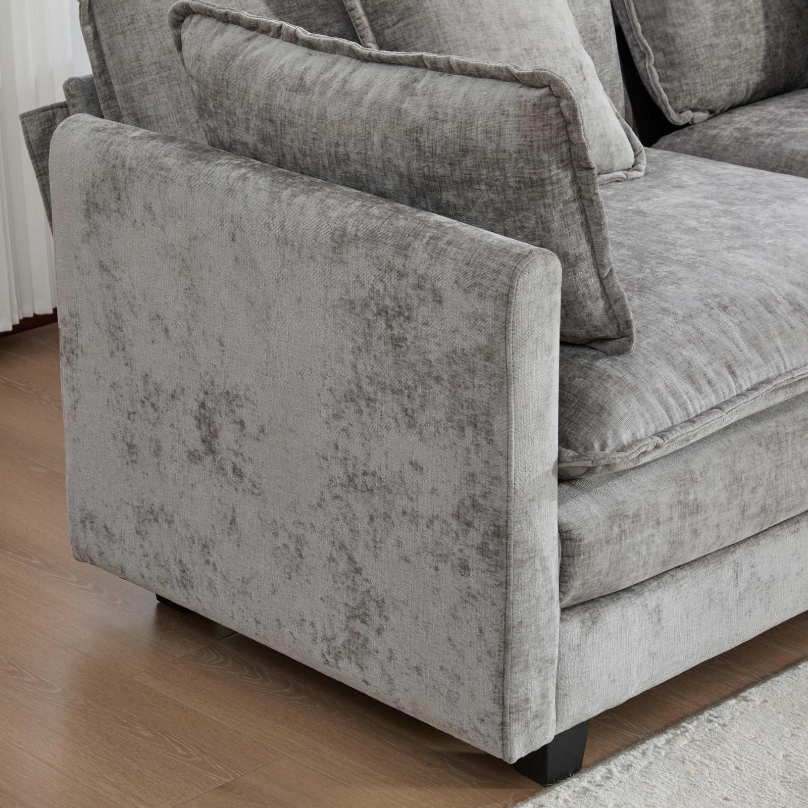 3-Seat Sectional Sofa Cloud Couch, Gray Chenille Fabric Medium-Soft