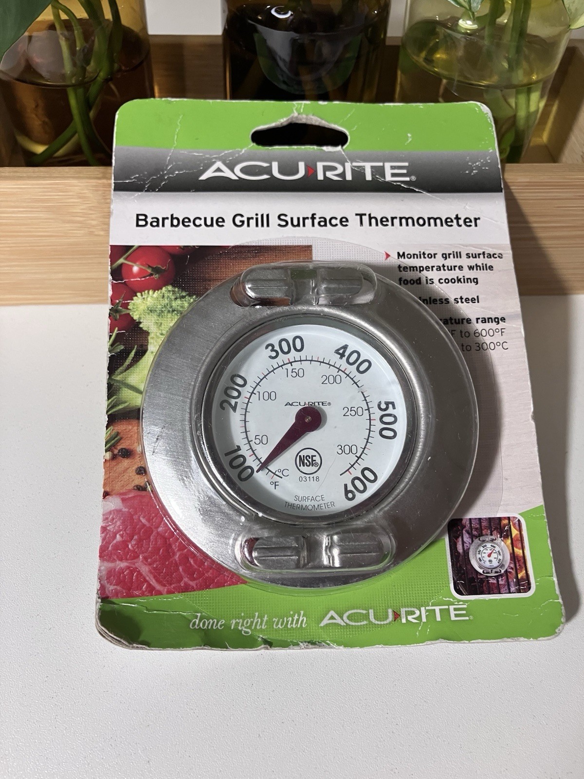 AcuRite 03118A1 BBQ Grill Surface Thermometer Stainless Steel 50-600F
