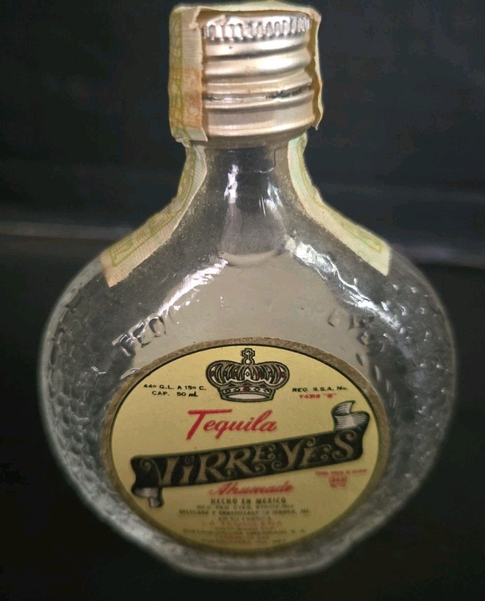 Vintage Virreyes Tequil Empty Souvenir Mini Bottle W/ Tax Stamp