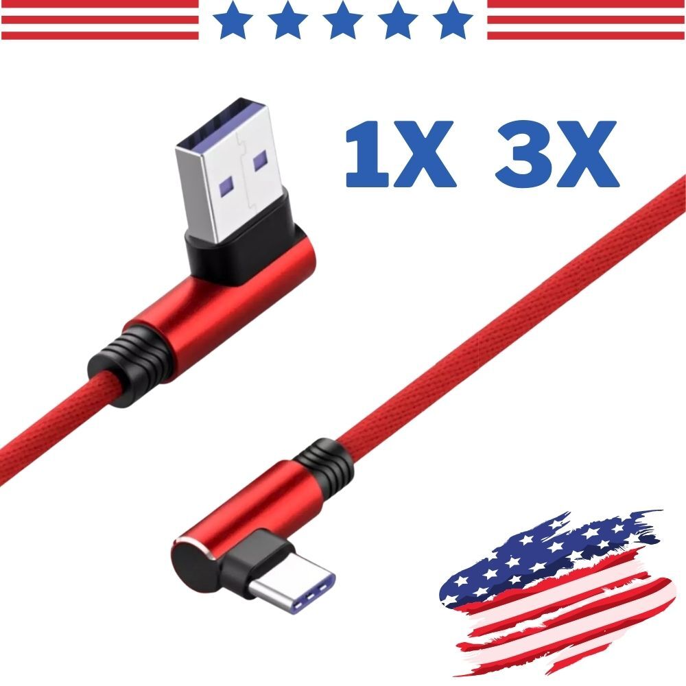 90 Degree Right Angle USB to Type C Charger Cable Fast Charging Type Sync Cord