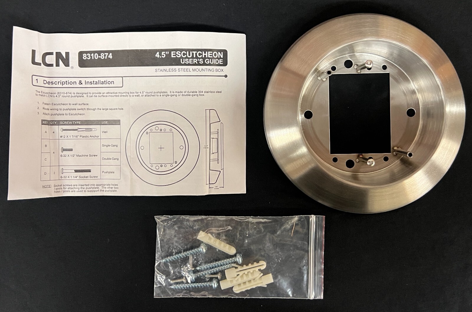 ALLEGION LCN 4.5" BEA 10ESCUTCHEON45 8310-874 USE WITH ROUND BUTTON ACTUATOR