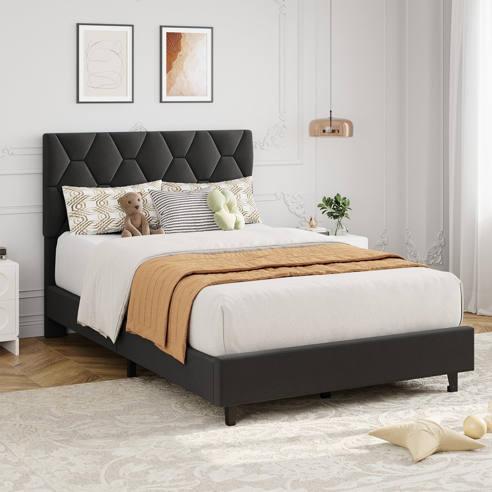Bedroom Furniture Platform Bed Frame, Modern Bed Frame Designed With Triangular
