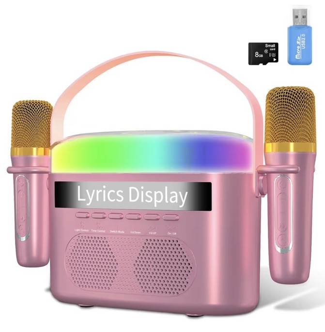 Portable Kids Karaoke Machine w/2 Wireless Mics – Rose Gold - New Factory Sealed
