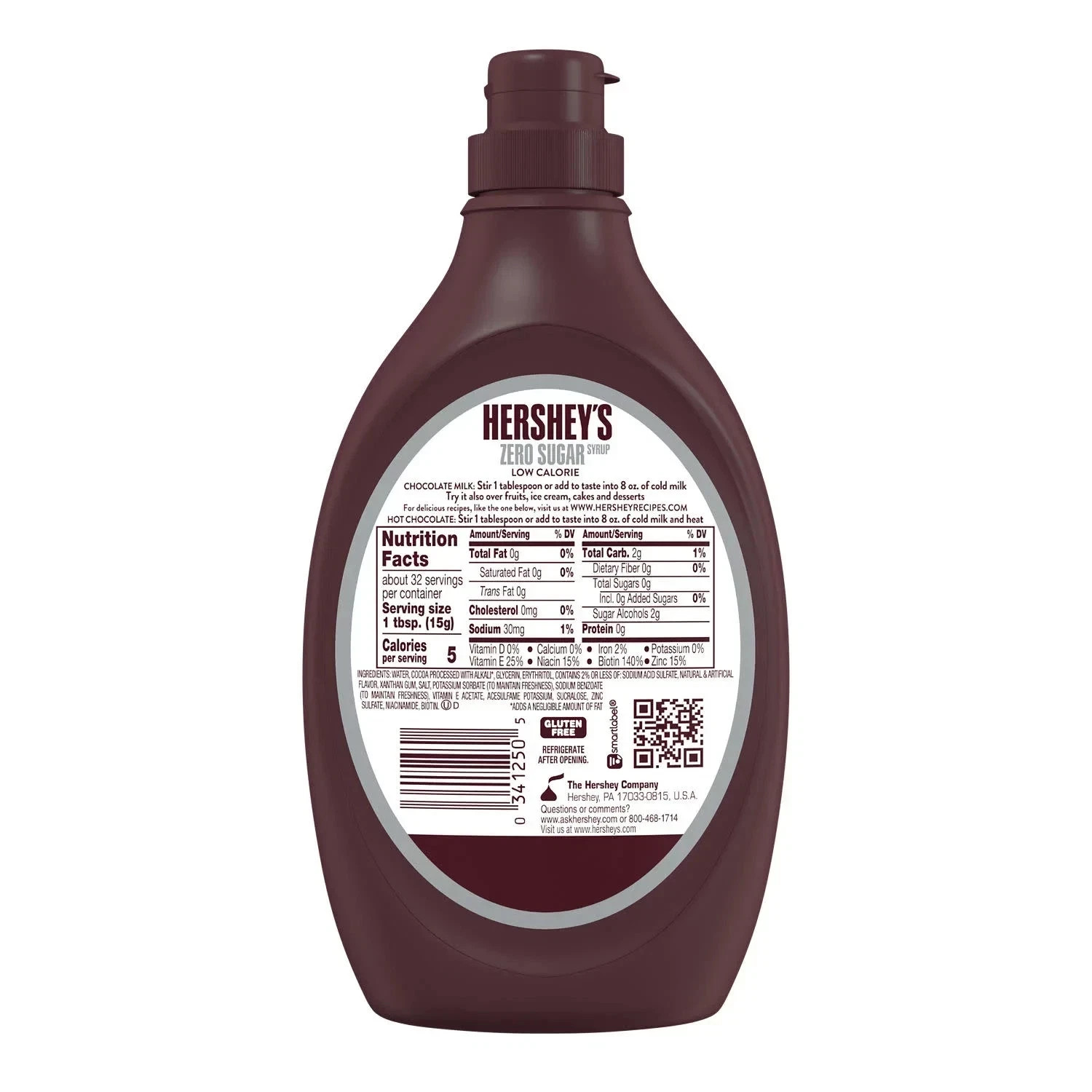 Hershey's Zero Sugar Chocolate Syrup, Bottle 17.5 oz