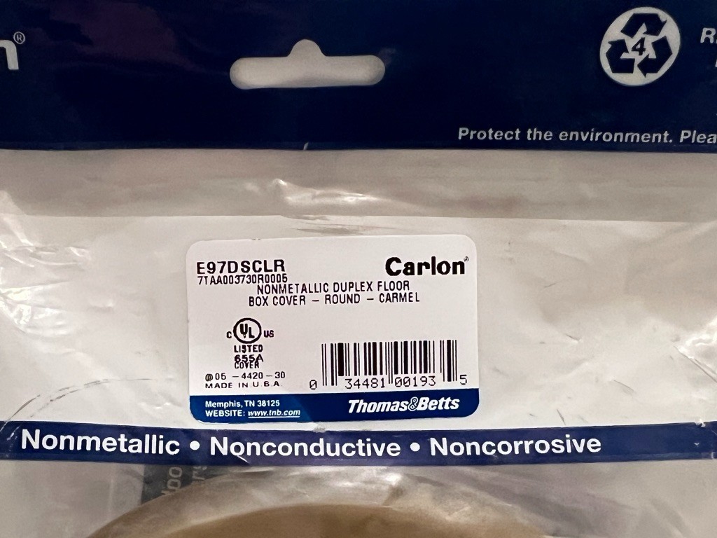 Carlon E97DSC LR - Nonmetallic Duplex Floor Box Cover - Round - Carmel - NEW