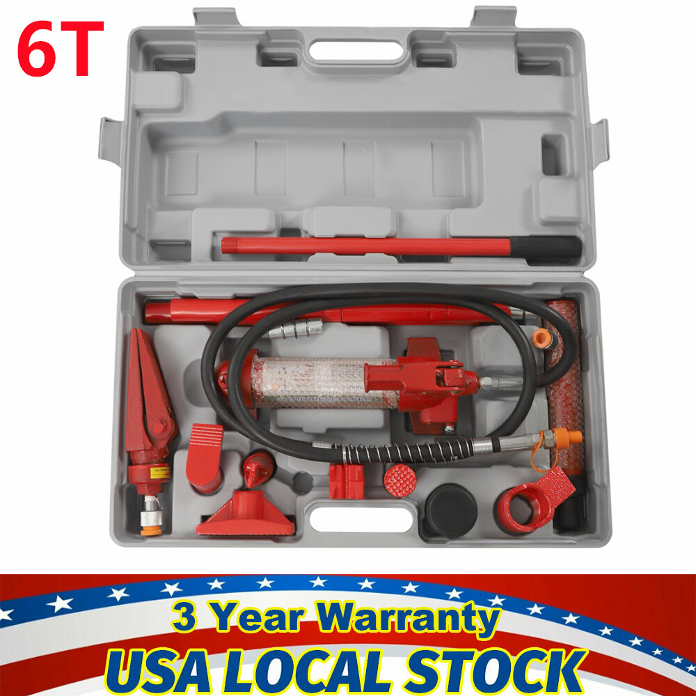 6 T 8800lb Porta Power Hydraulic Jack Auto Body Frame Repair Tool Kit Lift Ram