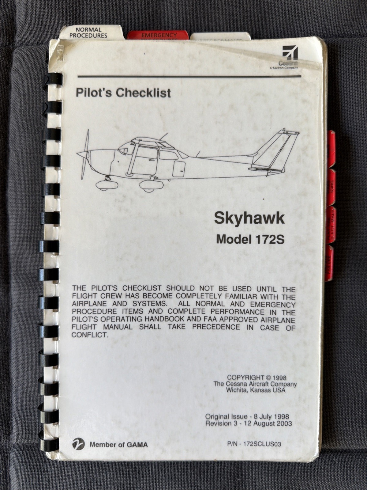 OEM Cessna 172 Model 172S Pilot’s Checklist PN 172SCLUS03